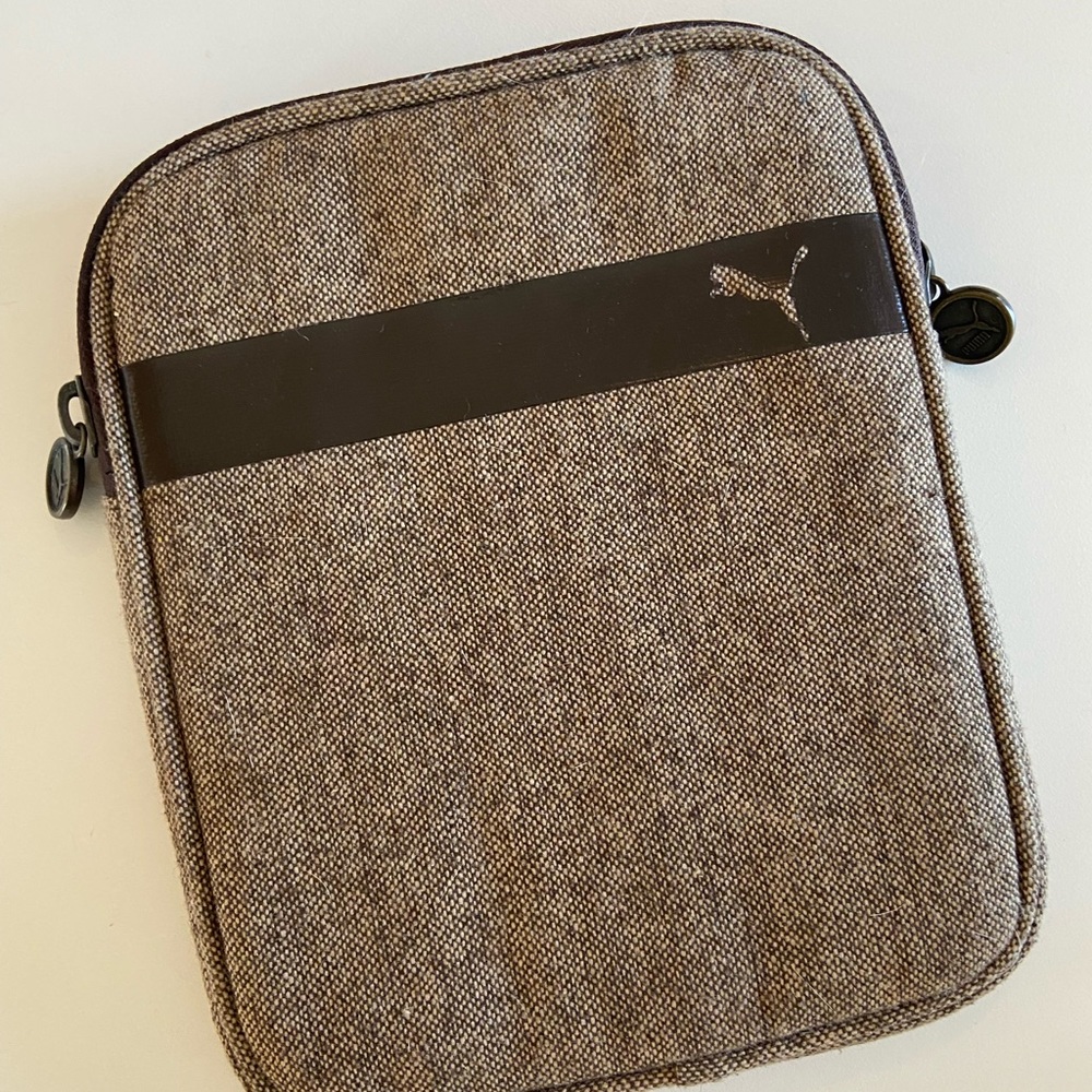 PUMA brown tablet carrier with leather detail